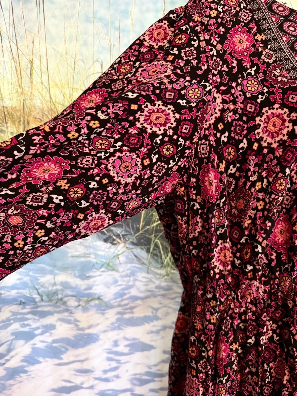 Lane Bryant Floral Boho Maxi Dress in Pink and Black